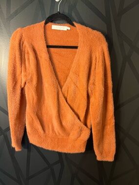 ASTR Orange Faux-Fur Wrap V-Neck Sweater